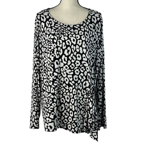 Worthington 2X-Large Top Scoop Neck Long Sleeve Stretch Side Tie Leopard Print - Picture 1 of 8